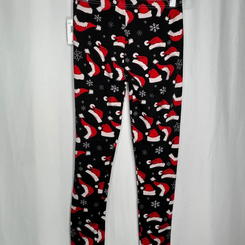 Poof! Black Leggings with Red Santa Hats - Picture 2 of 5